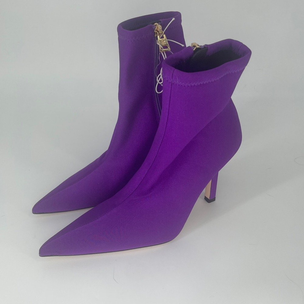 Good American Cinder-Ella Purple Neoprene Sock Boots Pointed Toe Stiletto Size 9 - Picture 2 of 10